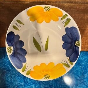 Maxam La Primula Yellow Blue Flower Serving Bowl Made in Italy
